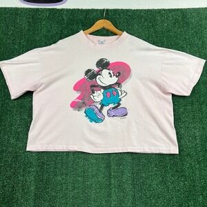 Vintage Disney Mickey Mouse Women's T-Shirt Pink One Size Cotton Graphic Tee 80s